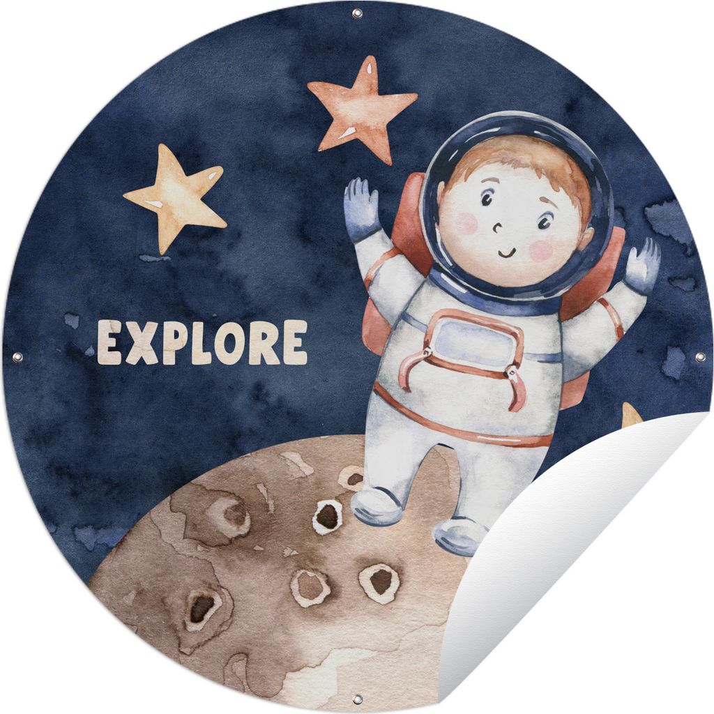 MuchoWow Gartenposter Outdoor-Poster Rund Sprichwörter - Zitate - 'Erforschen' - Astronaut - Jungen - Mädchen - Kinder Ø 90 cm Gartendeko Rund...