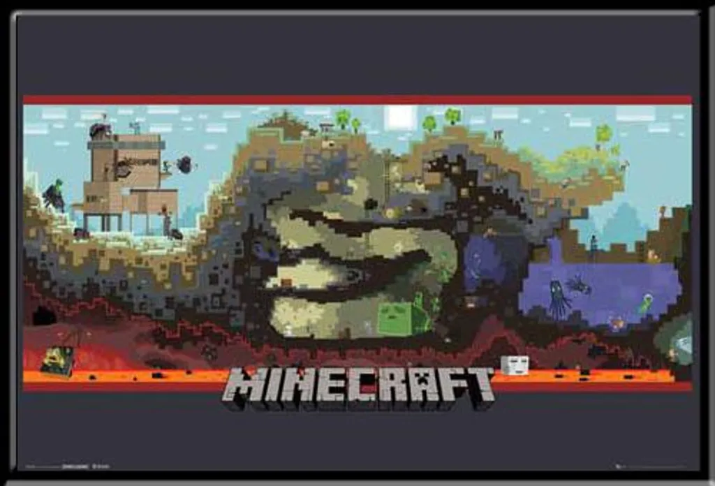 Poster Minecraft grand format encadré noir pour déco de chambre geek