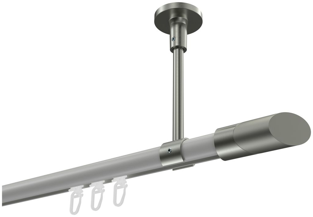 Interdeco Innenlaufstange / Gardinenstange mit Innenlauf Weiß / Edelstahl-Optik, Typ Sonette Verano (Schräge Bicolor) Deckenmontage, 20 mm Ø 1-l...