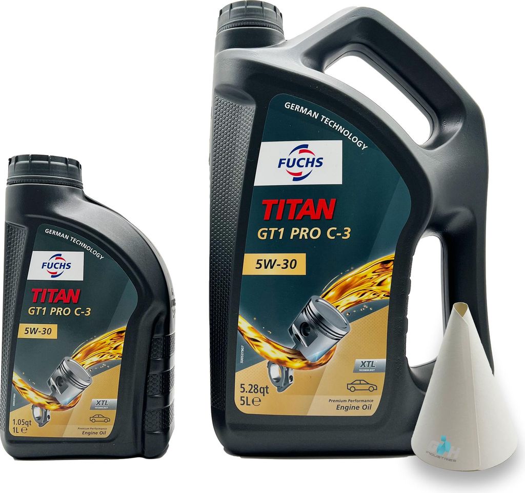 Two bottles of engine oil and a funnel.