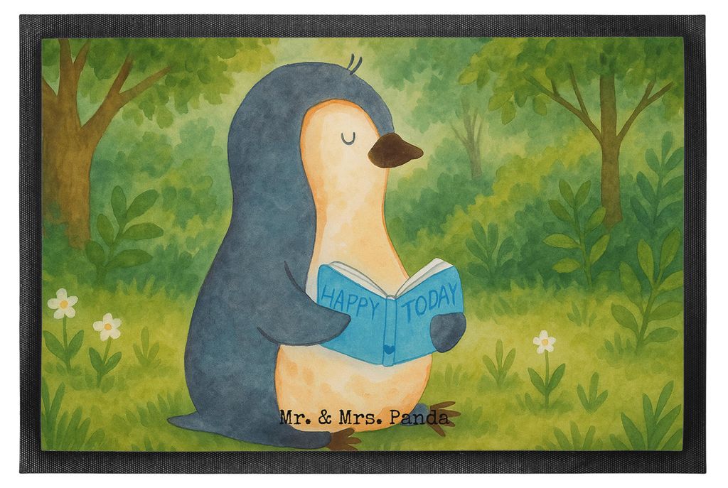 Mr. & Mrs. Panda Schmutzmatte Pinguin Buch Design 40 x 60 cm - Weiß - Geschenk, Fussmatte, Schmutzfangmatte, Ausruhen, Urlaub, Ferien, Outdoor-Mat...