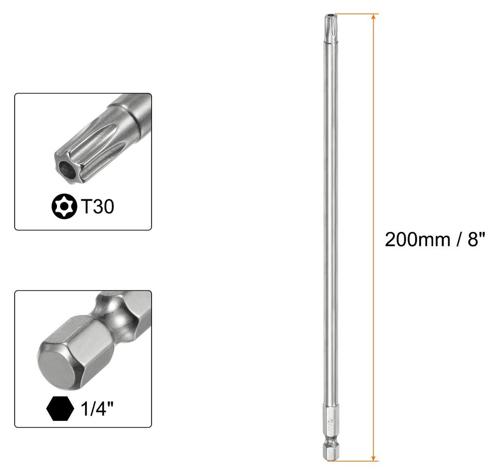 2 Stš¹ck T30 Torx Bit 1/4" Sechskantschaft 200 mm Lang S2 Stahl Magnetische Manipulationssichere Stern Bitsatz Schraubendreher mit Loch fš¹r Ak...