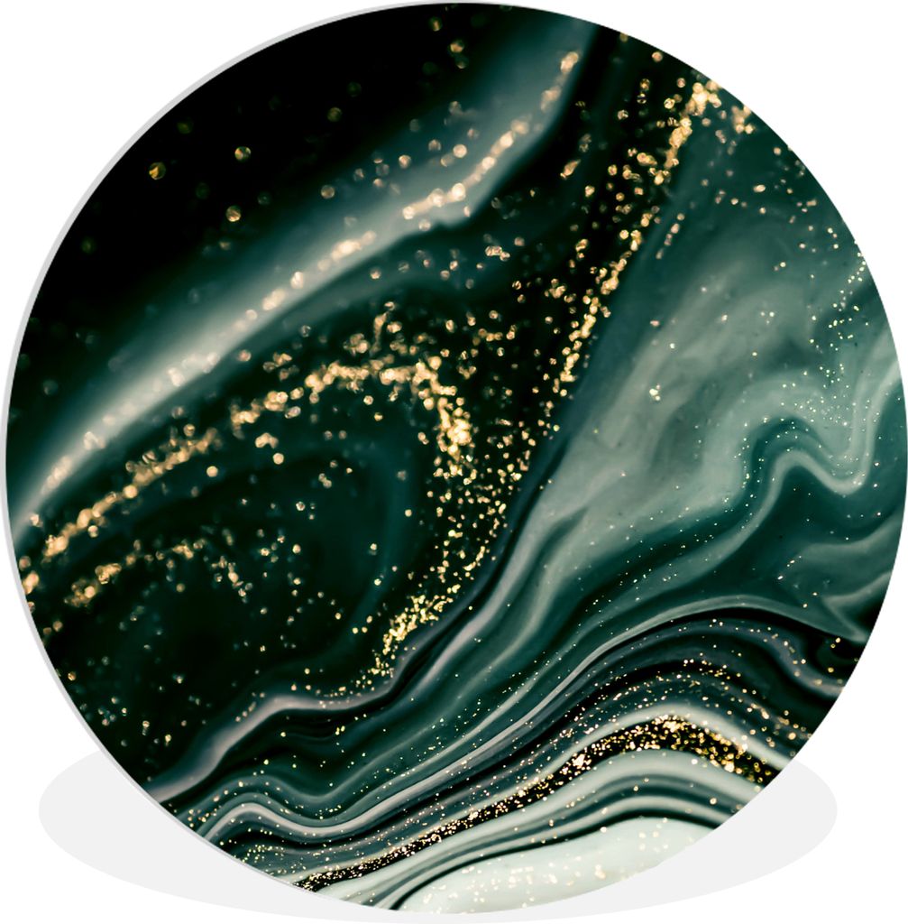 MuchoWow Rundes Wandbild - Runde Bilder Marmoroptik - Gold - Grün - Glitter - Design - Marmor Ø 30 cm Kreis Wanddekoration Kunststoff - Wandkre...