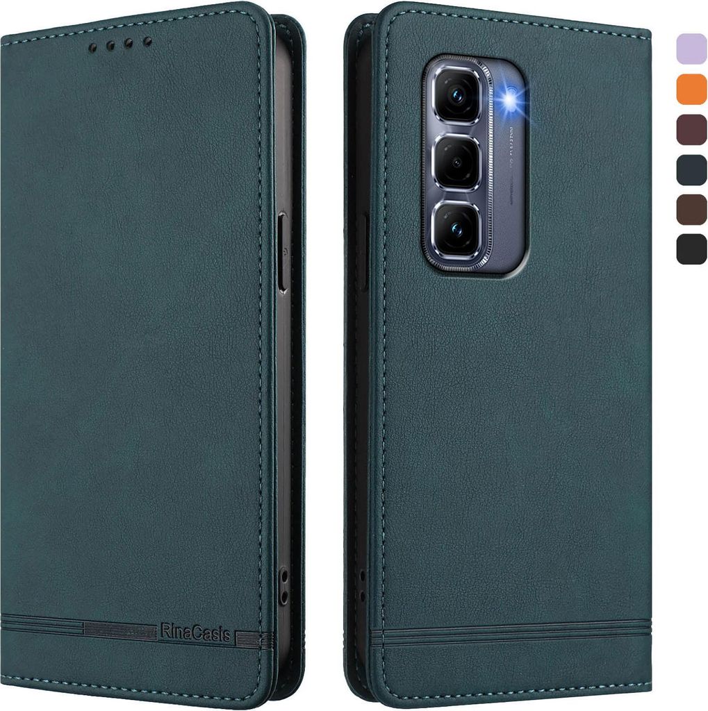 Hülle für Infinix Hot 50 Pro+ 4G, Retro Kunstleder Ständer Klapphülle mit Kartenfächer und Magnetische Grün
