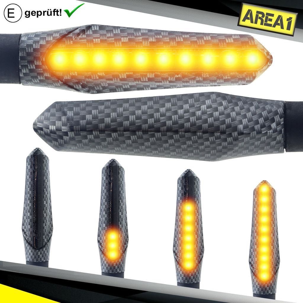 Area1 Motorrad LED Blinker e- carbon, Lauflicht Effekt, M8 Set (2 Stück)