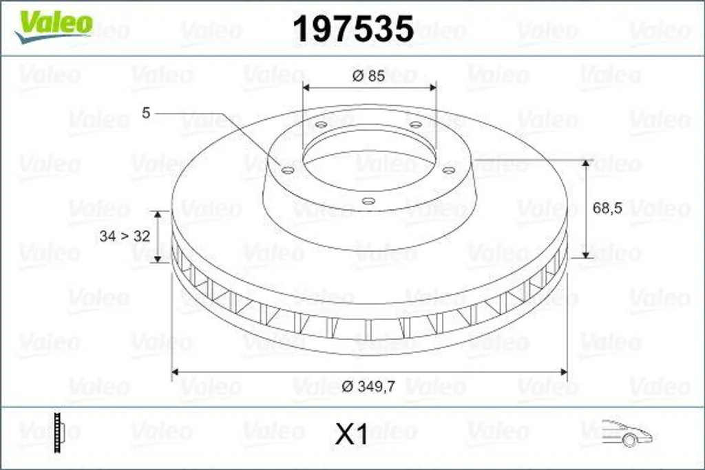 Disque de frein Valeo 197535 OE 7L8615301 pour Q7 Cayenne Touareg