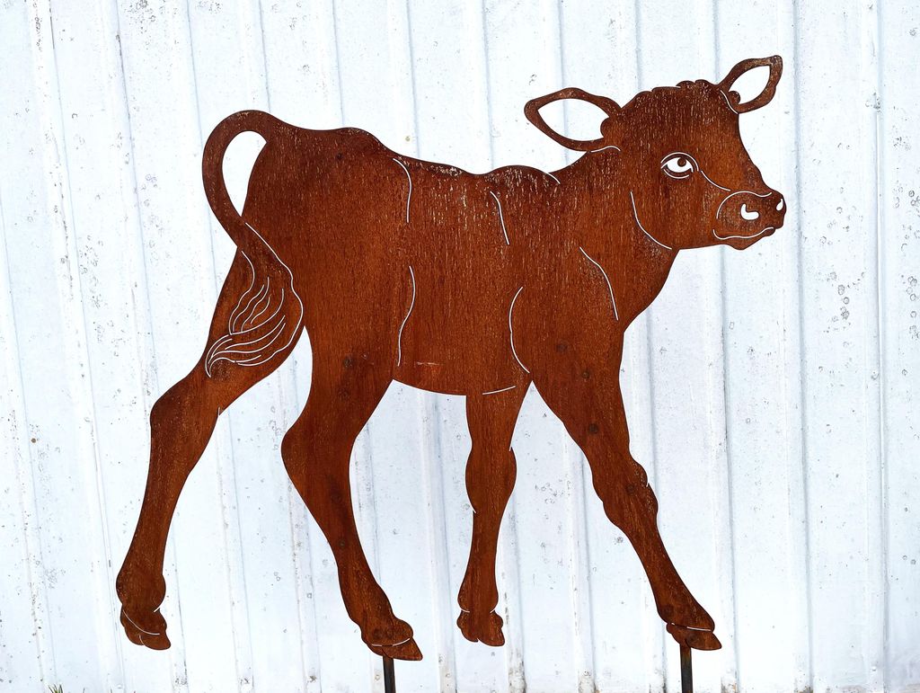 Kuh Kalb 52x56cm Gartenstecker Edelrost Gartendeko Produktbild 