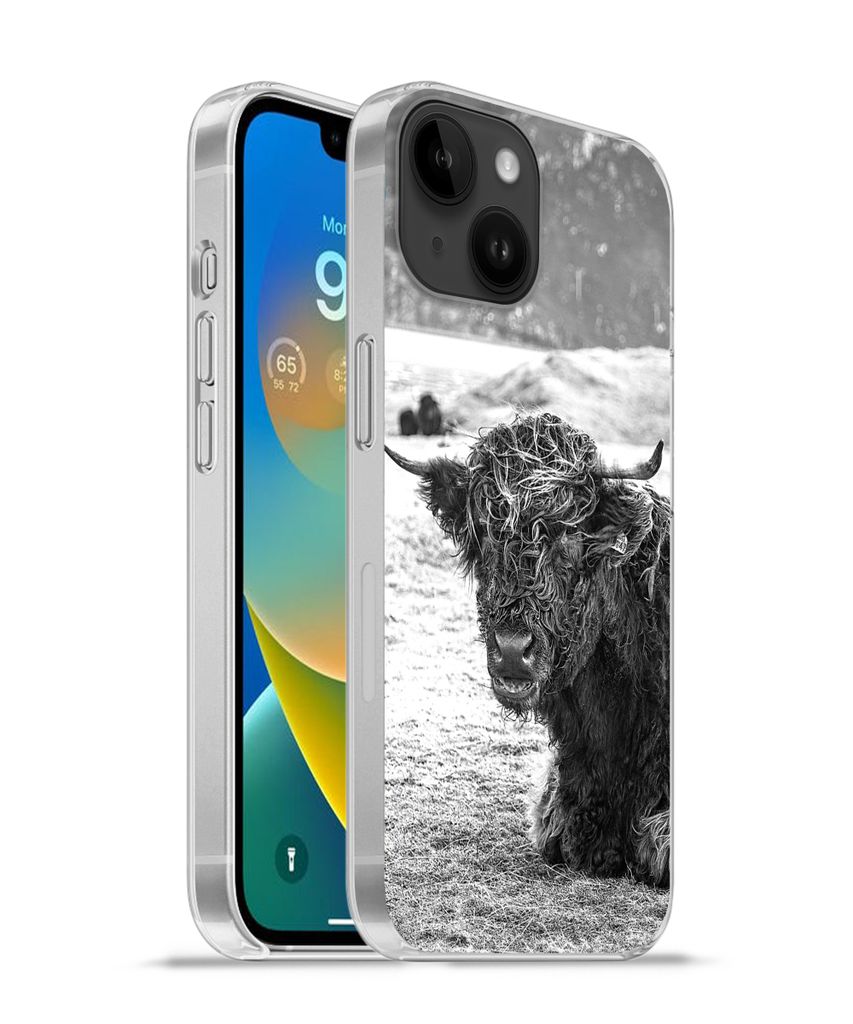 MuchoWow Handyhülle Schutzhülle Hülle für Apple iPhone 14 - Softcase Schottischer Highlander - Berg - Tiere Silikon Softcase Handy Hülle - M...