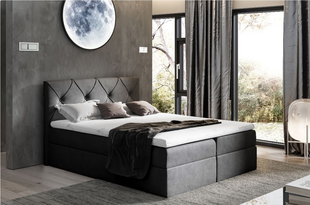 Elegantes Kontinentalbett 180x200 CARMEN – schwarz + Gratis-Topper
