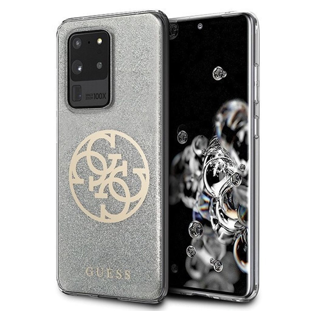 Guess GUHCS69PCUGLLG S20 Ultra G988 hellgrau/hellgrau Hartschale Glitter 4G Circle Logo Schutzhülle