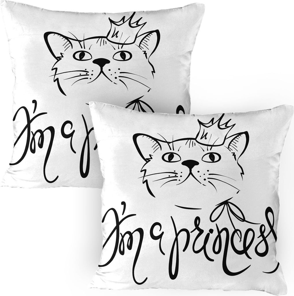 ABAKUHAUS Prinzessin Kissenbezug Packung mit 2, Ich bin eine Prinzessin Beschriftung Lustige Hübsche Katze mit einer Royal Crown Umrisszeichnung, ...