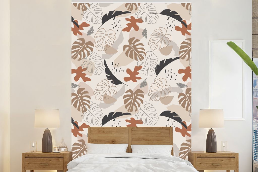 MuchoWow Fototapete für Wohnzimmer oder Schlafzimmer Wandtapete Vinyl Motivtapete Sommer - Blätter - Pastell - 225x350 cm - Schlafzimmer tapete
