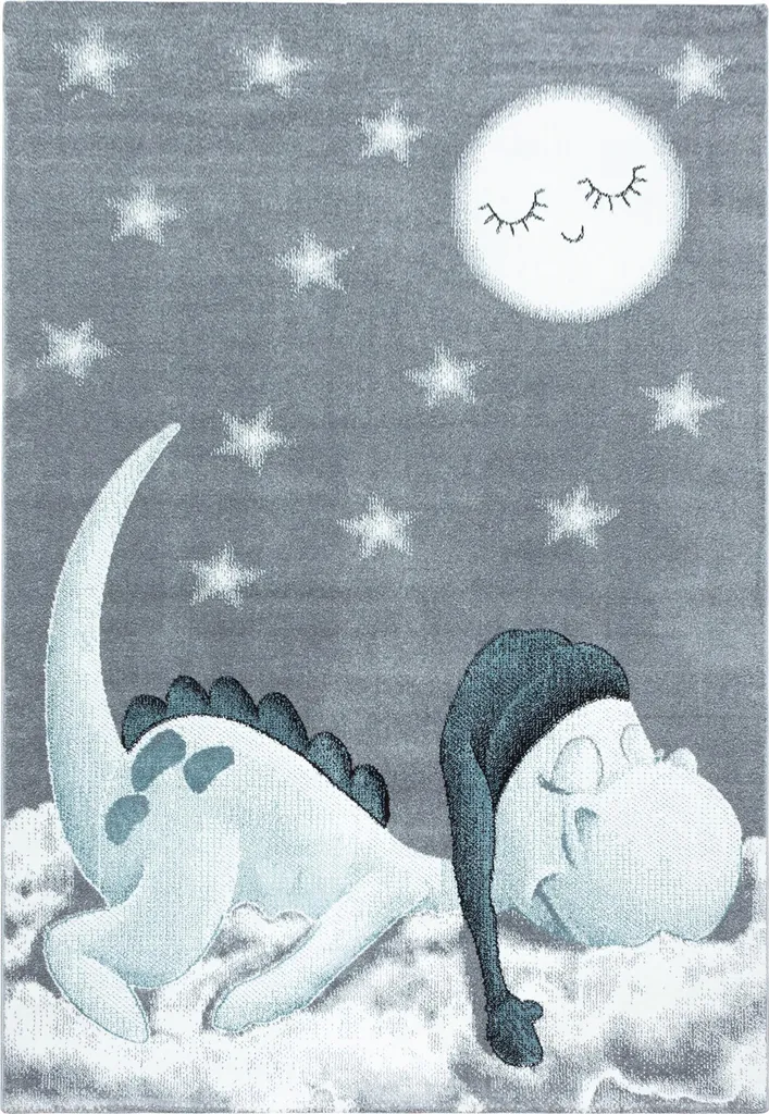 Tapis de Jeu Dinosaure 160x230 cm pour Chambre Enfant Bleu et Gris