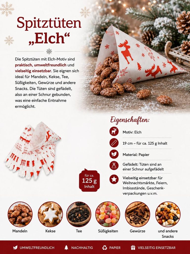 Spitztüten aus Papier, ELCH, gefädelt, 60 g/m², 125 g / 19 Produktbild 