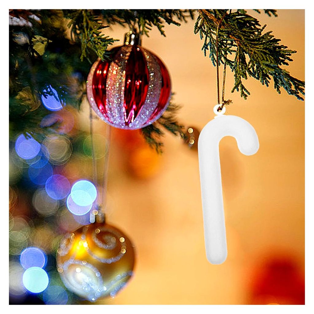10 Stück Weihnachtsbaumanhänger Schaumstoff Krücken 10cm Weiß mit Aufhänger für saisonale Hängedekoration