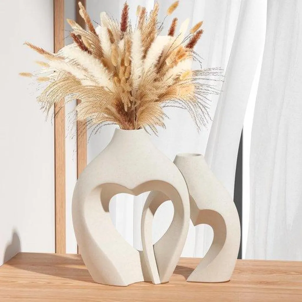 Vase en Céramique Design Cœur Mat - Lot de 2 Objets Déco Salon et Bureau