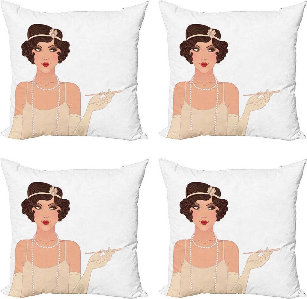 ABAKUHAUS Pin up Girl Kissenbezug Set (4 Stück), Charmante Dame, Moderner Doppelseitiger Digitaldruck, 45 cm x 45 cm, Blasse Pfirsich-Schokolade