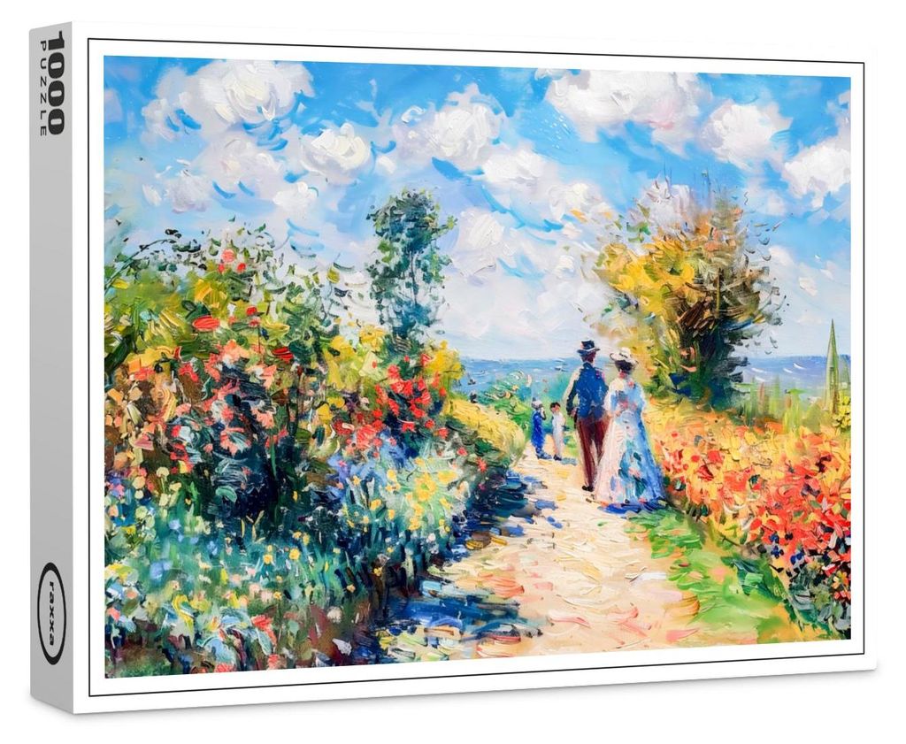 raxxa Premium-Puzzle „Impressionistischer Garten – Kunst-Becher: Sommerlicher Blumenweg“, 1000 Teile