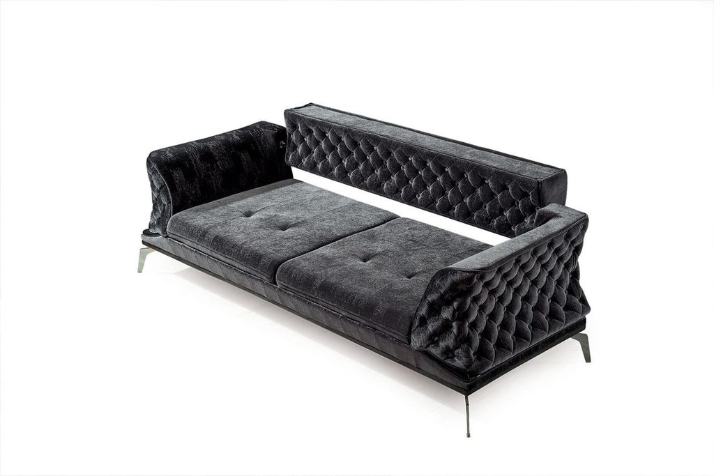 Sofa 3 Sitz Polster Möbel Dreisitzer Couchen schwarz Holz mit Metall