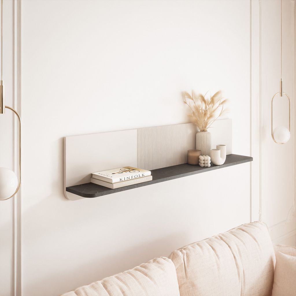 Wandregal NAVANI Bücherregal Wand Regal Hängeregal Wohnzimmer Schweberegal Kaschmir + Steingrau