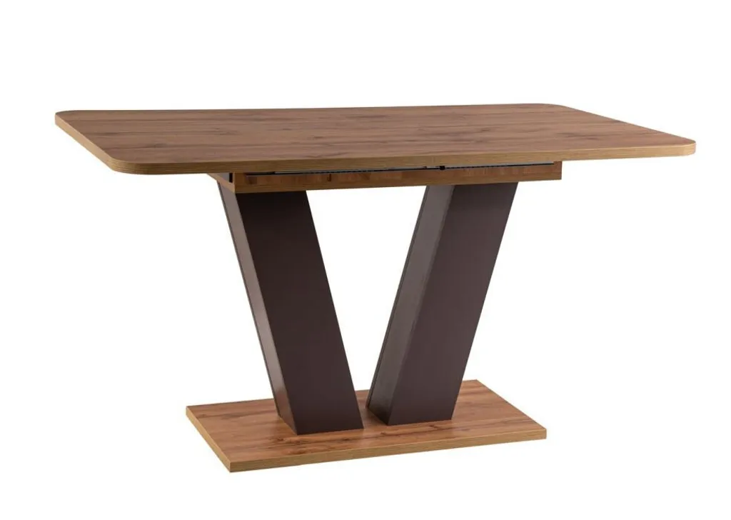 Table extensible OLEFIR finition chêne et marron avec allonge centrale