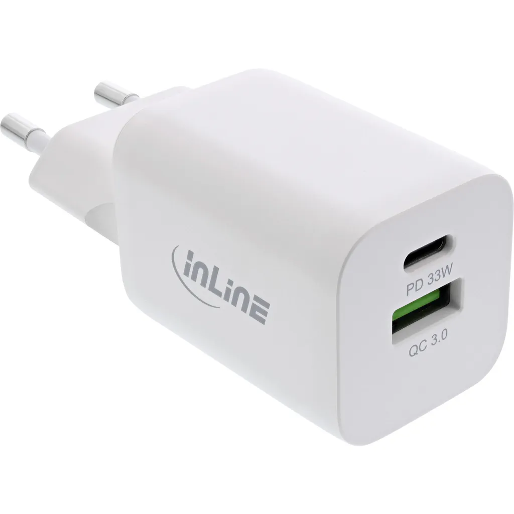 Adaptateur secteur InLine USB-C et USB-A 33W Power Delivery blanc