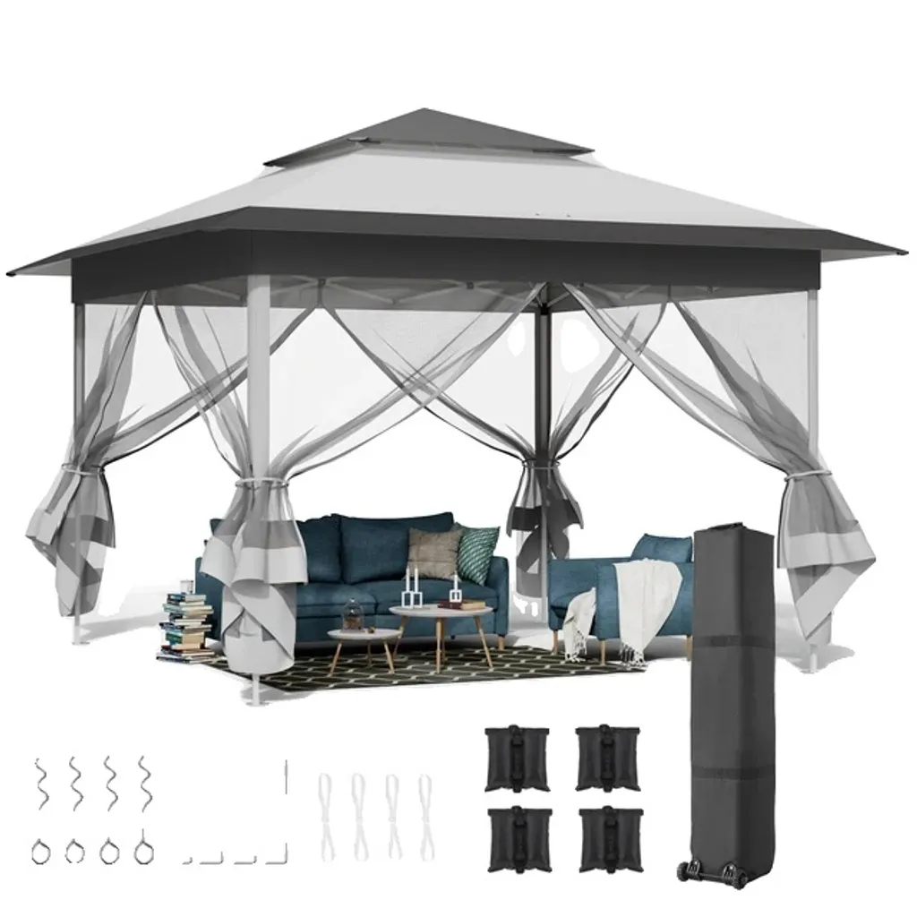 Gazebo anti-pluie et soleil avec toit ajustable pour jardin et cour