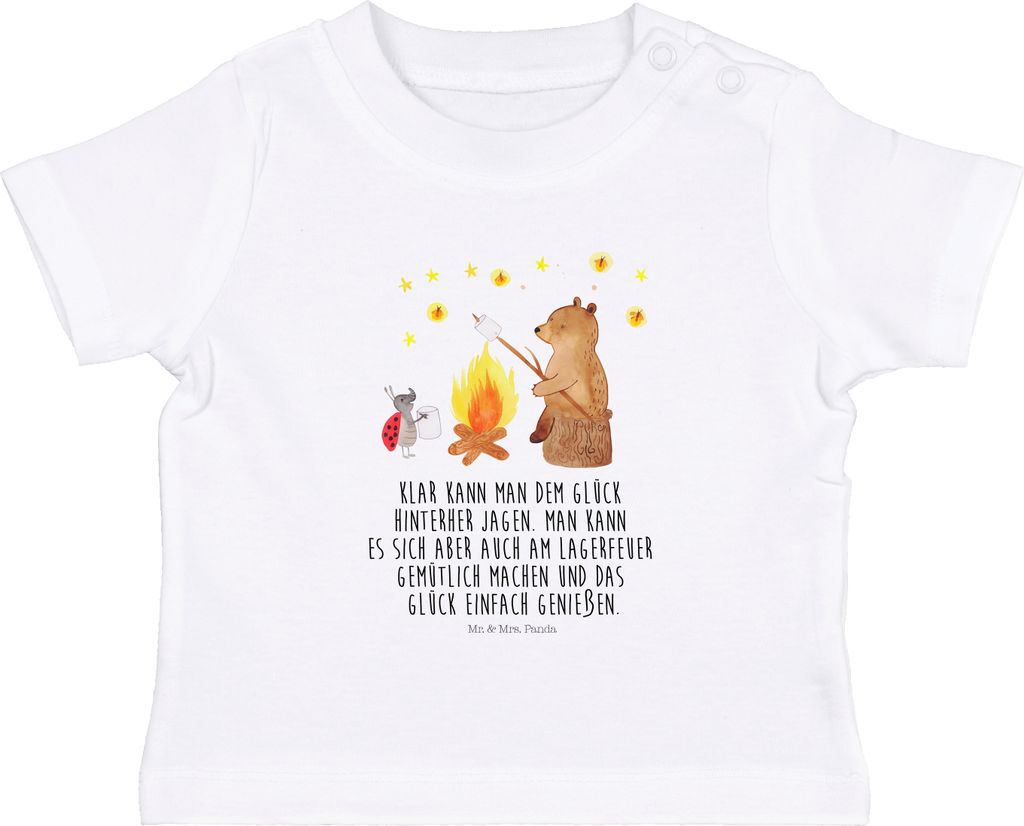 Mr. & Mrs. Panda Babyshirt Bär & Marienkäfer Lagerfeuer 6. - 12. Monat - Weiß - Geschenk, T-Shirt, Teddy, Kleinkind Shirt, Kinder, Top