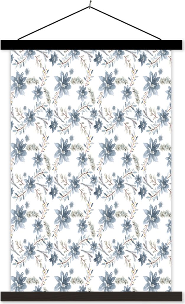 MuchoWow Textilposter Blumen - Blau - Pflanzen 40x60 cm mit schwarzem Rahmen - Wanddekorationen