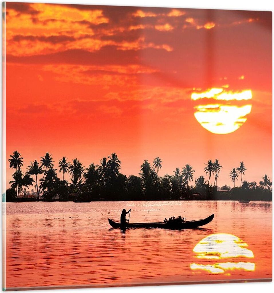 Bilder auf glas - Kanal boot kultur sonnenuntergang - 70x70cm - Glasbilder - Wandbilder - Kunstdruck - zum Aufhängen bereit - Wanddekoration aus G...