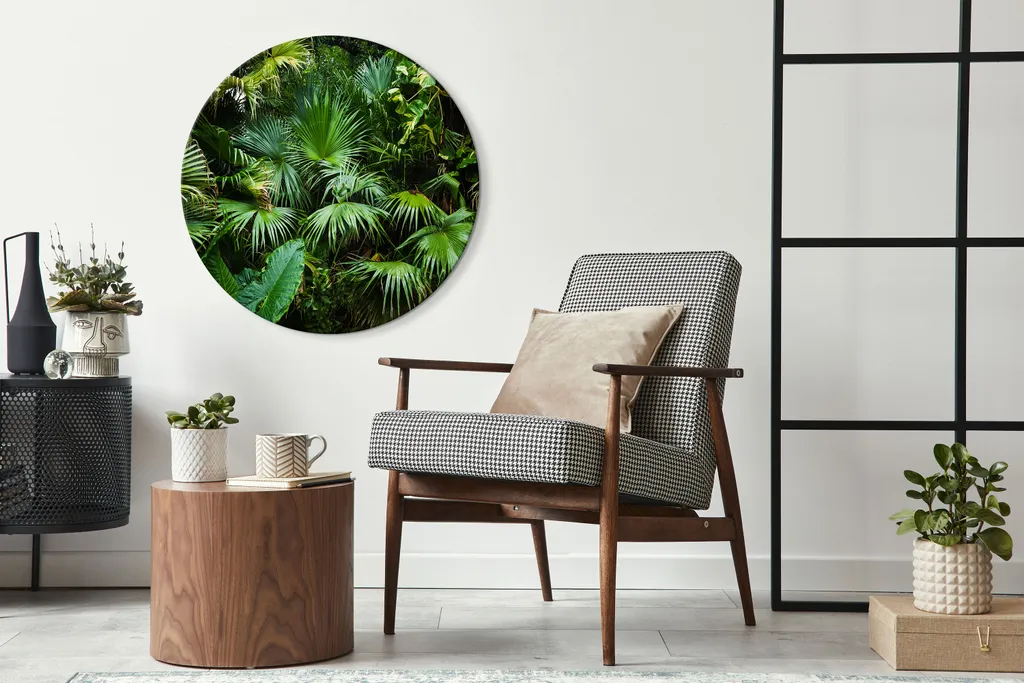 Quadro Rotondo 80x80 cm Monstera 3D - Tela Moderna Tropicale XXL - 3
