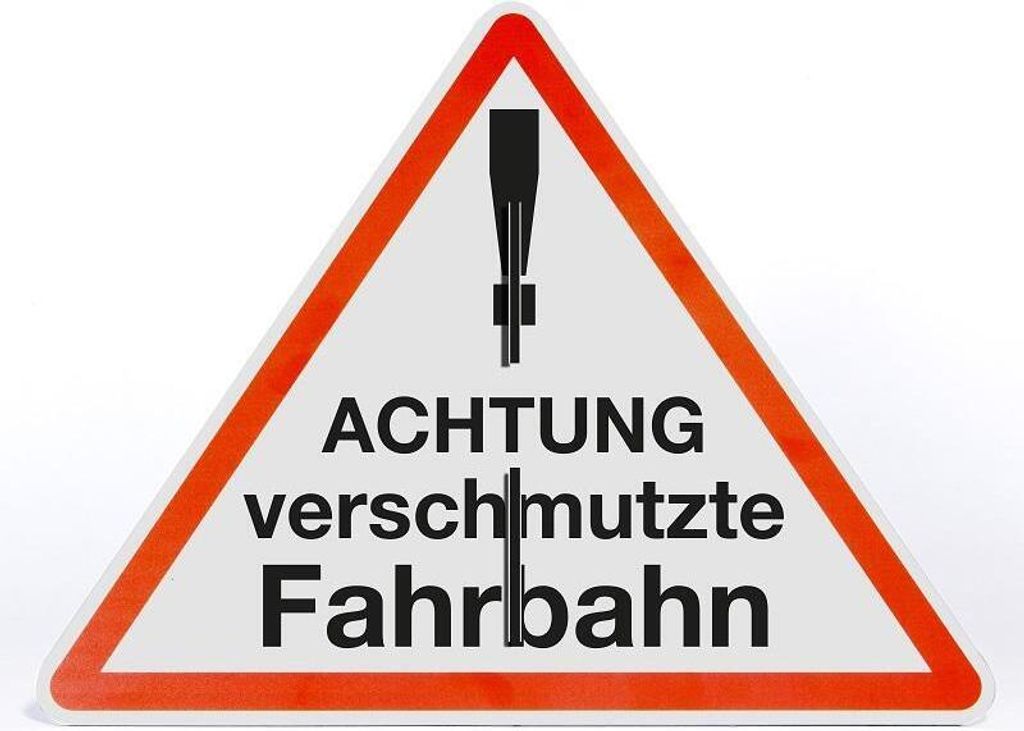 AllesKlaro - Schild Aufsteller - Achtung verschmutzte Fahrbahn - Warndreieck 50 x 40 cm - freistehend aufstellbar