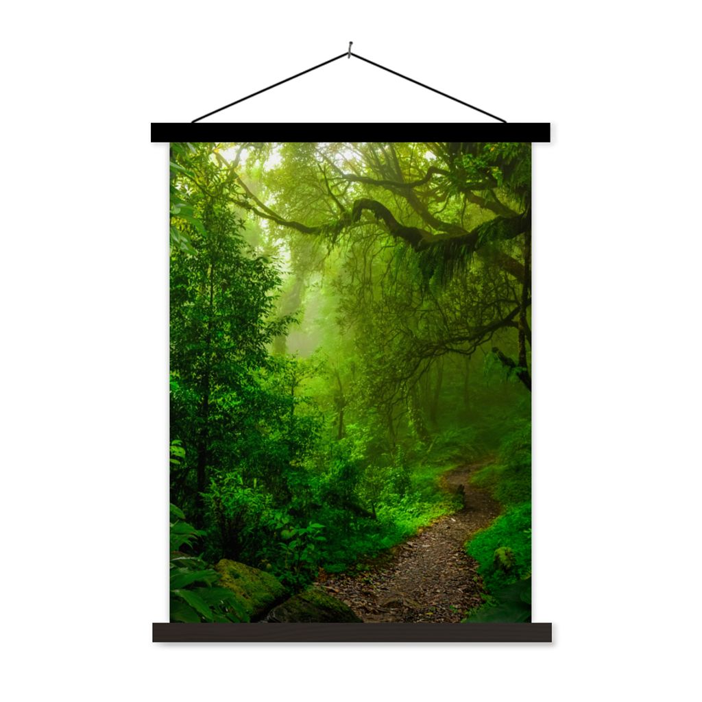 MuchoWow Textilposter Landschaft - Dschungel - Tropisch - Sonne - Grün 40x53 cm mit schwarzem Rahmen - Abbildung