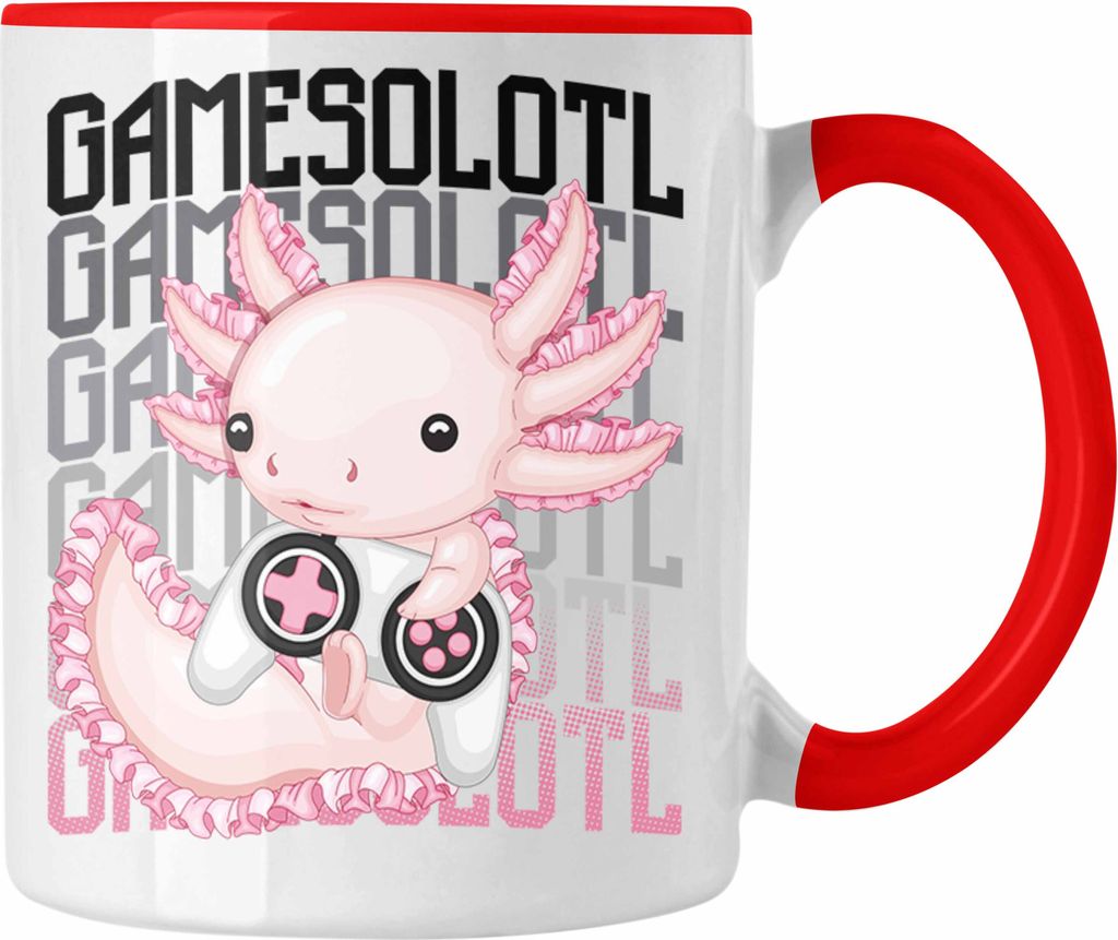 Trendation - Axolotl Tasse Geschenk Schwanzlurch Gamer Gamesolotl Geschenkidee für Schwanz-Lurch Liebhaber (Rot)