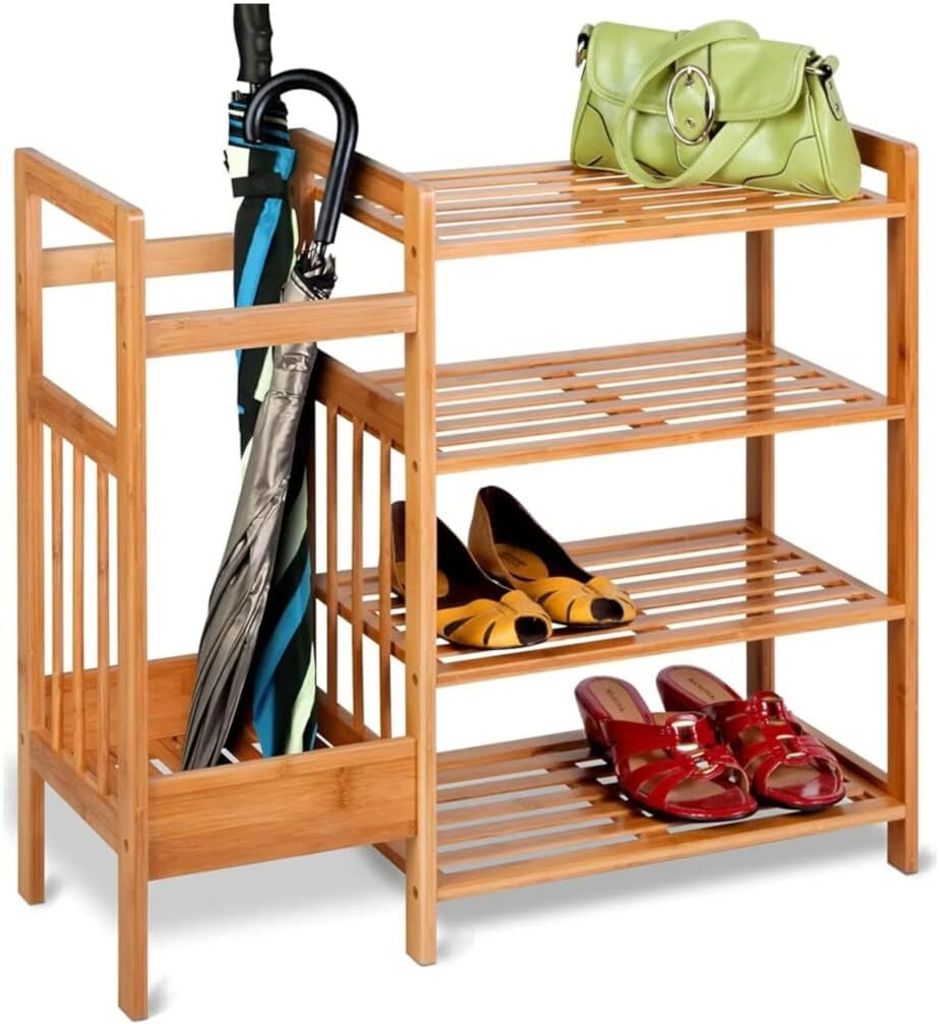 Praktische Schuhregal aus hellem Holz für 8 Paar Schuhe mit Produktbild 