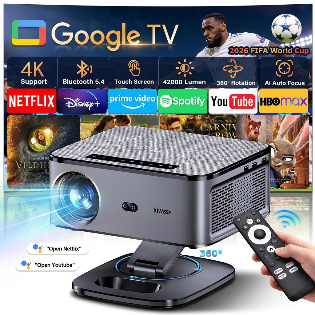 Android 11 4K Beamer - Smart Heimkino Projektor 1080p Full HD - 42000 Lumen 3600 ANSI, WiFi 6 Bluetooth 5.4, Auto Fokus Keystone, LED LCD, T08 Plus...
