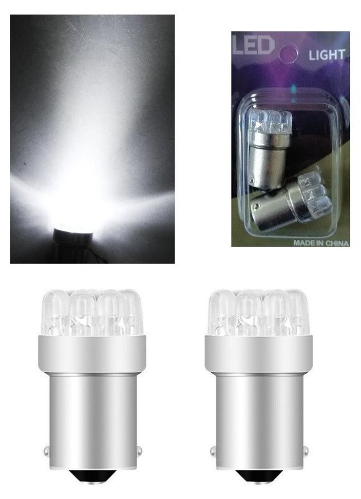 2er-Set LED-Lampen (9 LEDs) 1156 BA15S, 12V, weißes Licht – als Ersatz für Halogen, für Blinker, Bremslicht, Standlicht, Blister