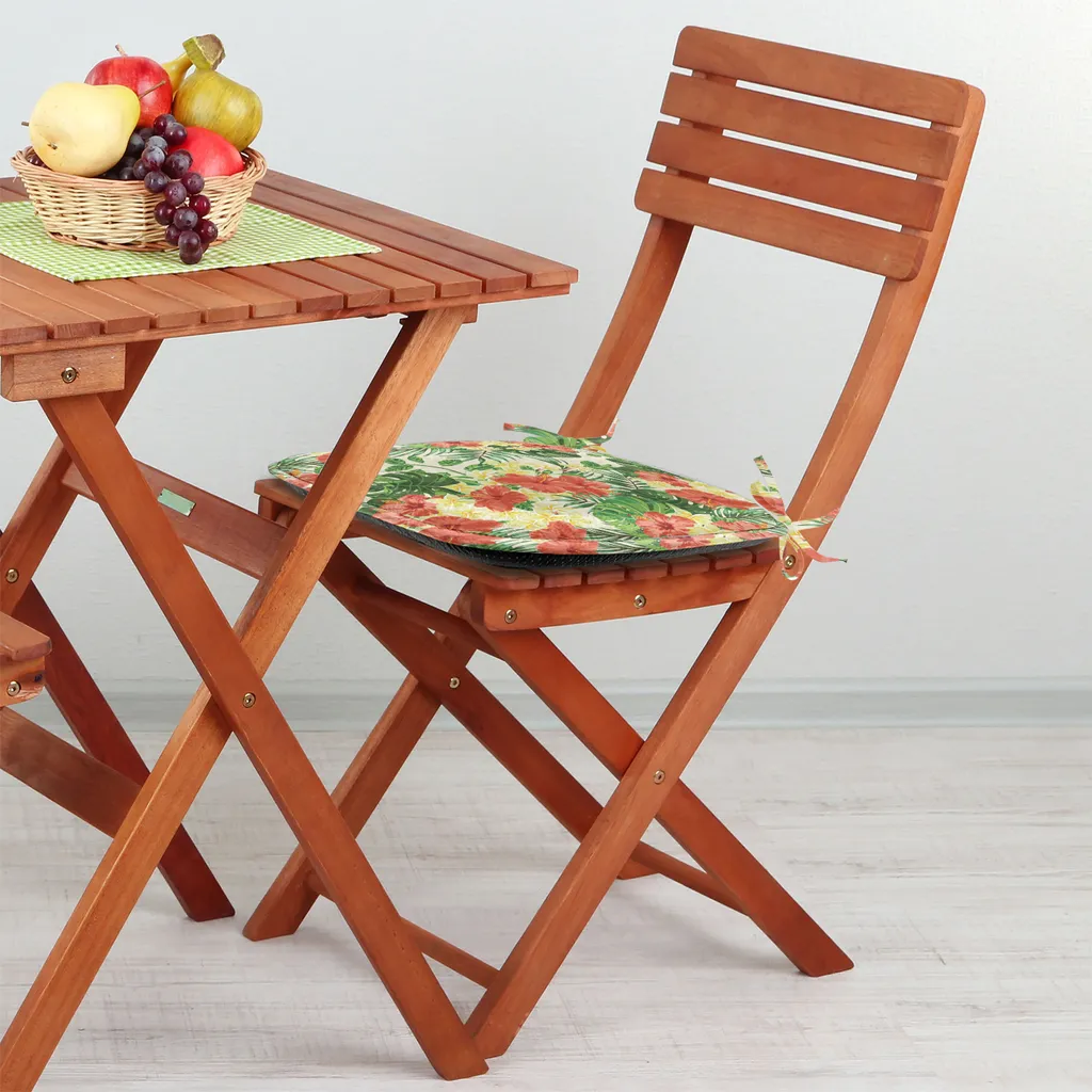 ABAKUHAUS Imbottitura tropicale per sedie da sala da pranzo, motivo floreale esotico, cuscino decorativo impermeabile con cinturini per sedie da cucina, 40 cm x 40 cm, confezione da 4, rosso pallido giallo verde - 2