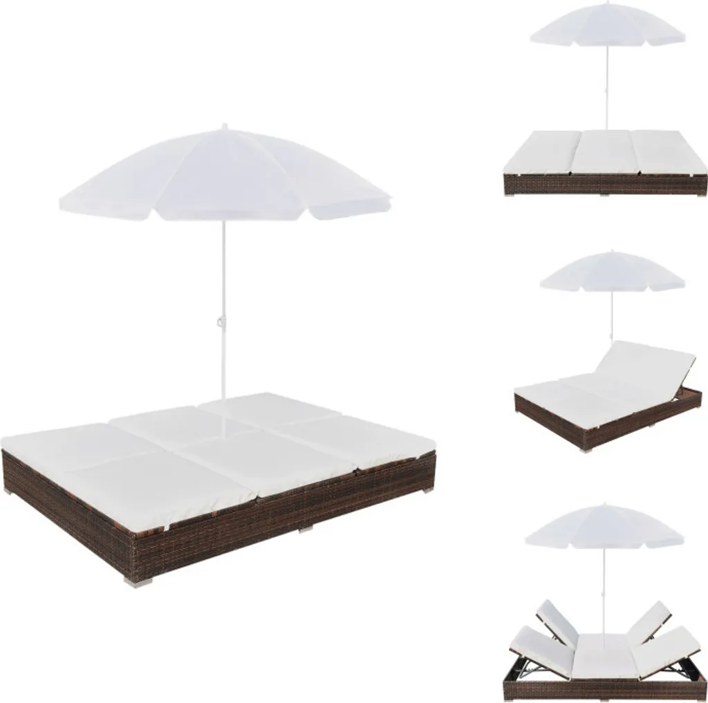 Lit de jardin vidaXL marron : Loungebett ombragé en poly rotin résistant