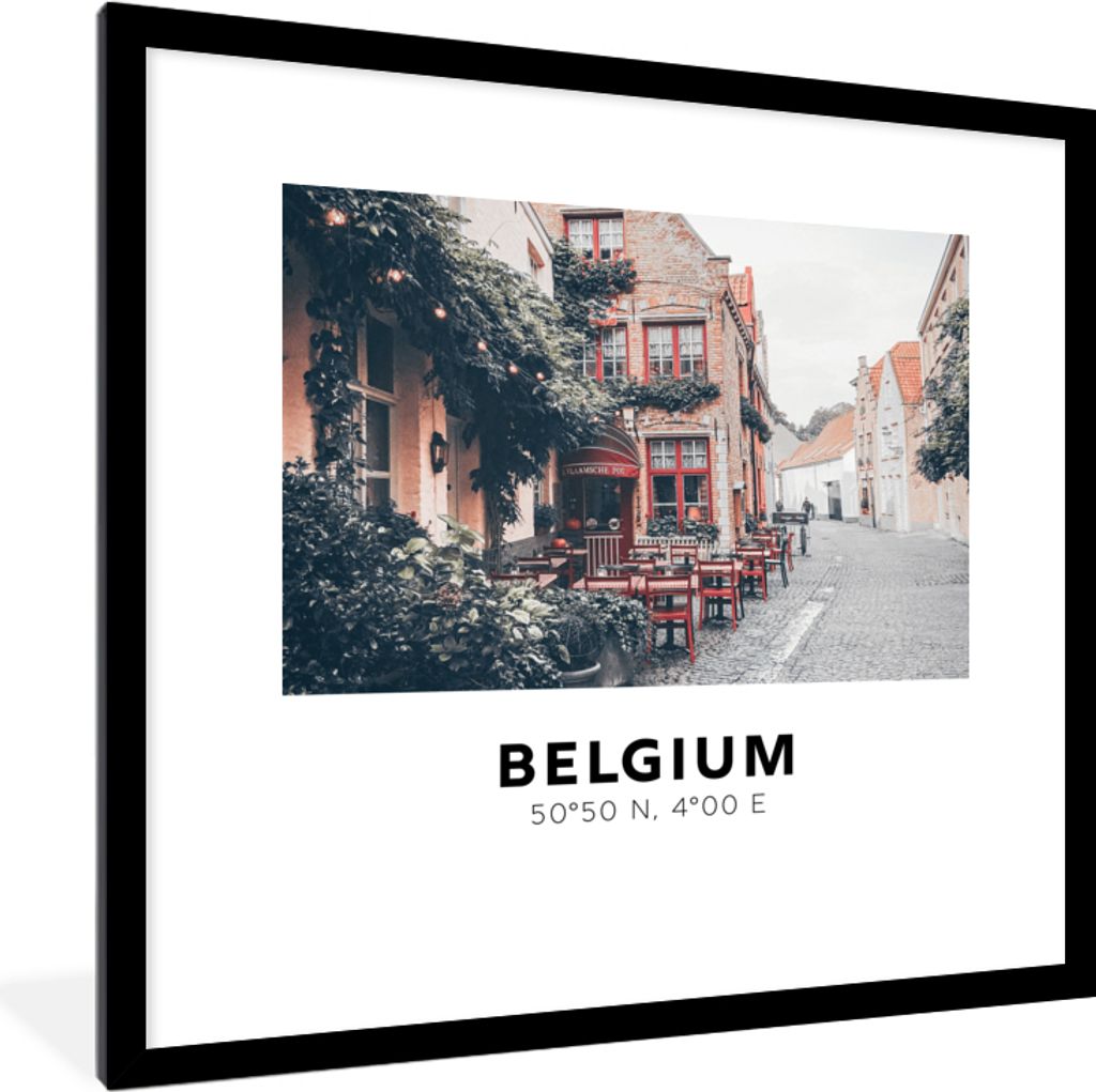 MuchoWow Gerahmtes Poster Belgien - Terrasse - Stadt 40x40 cm - Poster mit Schwarzem Bilderrahmen Wandposter Rahmen Foto Bilder - Poster - Plakat...