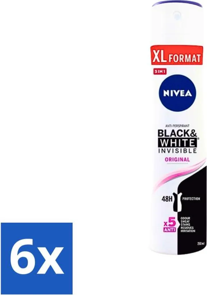 Offerta Stock Nivea Black & White 250ml - 6 Deodoranti Spray 48h