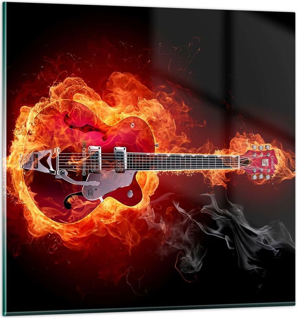 Bilder auf glas - Instrument Flammen Saiten - 60x60cm - Glasbilder - Wandbilder - Kunstdruck - zum Aufhängen bereit - Wanddekoration aus Glas - Gl...