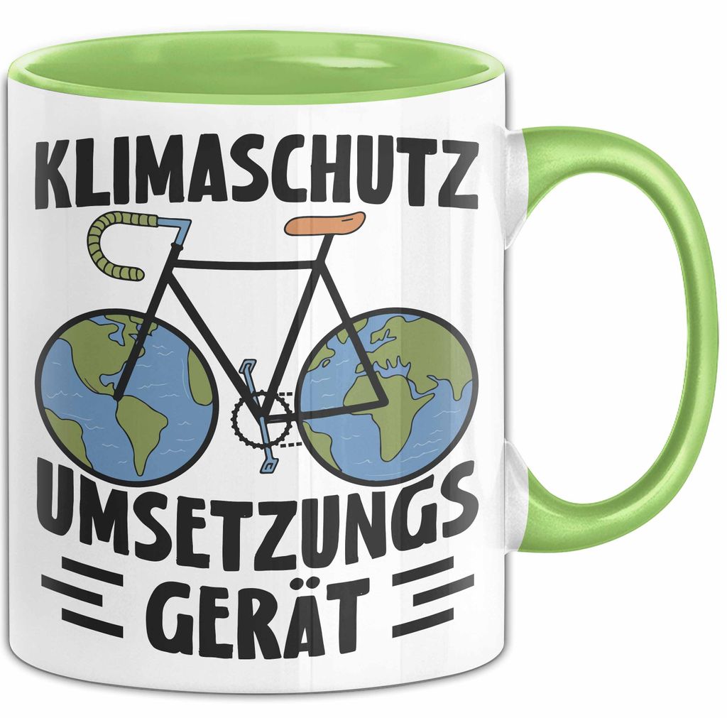Fahrradfahrer Tasse Geschenk Klimaschutz Umsetzungsgerät Geschenkidee Umweltschutz Klimafreundlich Becher (Grün)