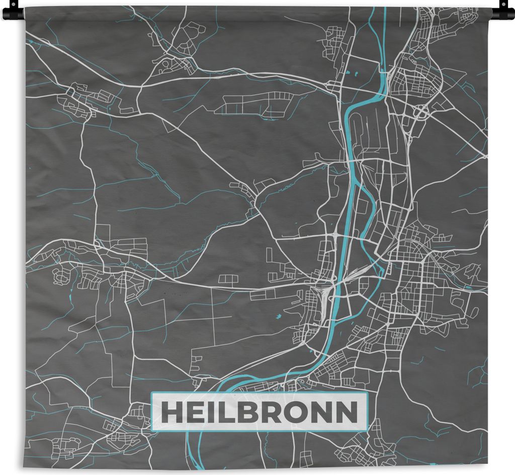 MuchoWow Wandteppich Wandbehang Deutschland - Blau - Heilbronn - Stadtplan - Karte 90x90 cm Tapisserie Dekoration Wandtuch - Wandaufhänger