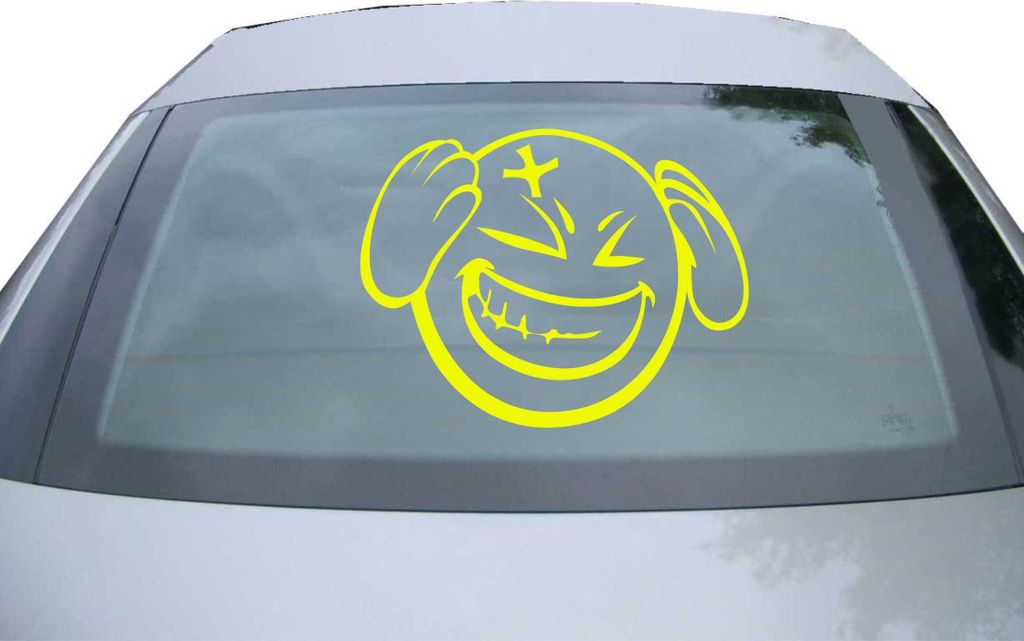 Indigos UG - Aufkleber Heckscheibe & Motorklappe DE7070 - neongelb - 600x461 mm - Smiley Smily Smilie - Auto Scheiben Fenster Heckklappe Tuning Rac...