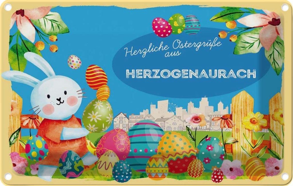 vianmo Blechschild 12x18 cm Ostergrüße HERZOGENAURACH Ostern Gruß