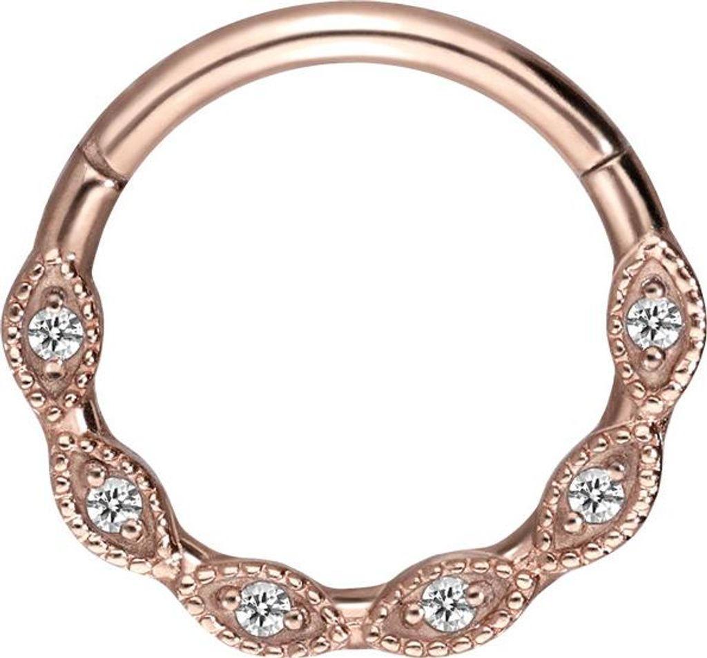 Ohrpiercing, Nasenpiercing, Septum Piercing Chirurgenstahl Segmentring Clicker EINGEFASSTE KRISTALLE RoséGold Innendurchmesser: 10 mm