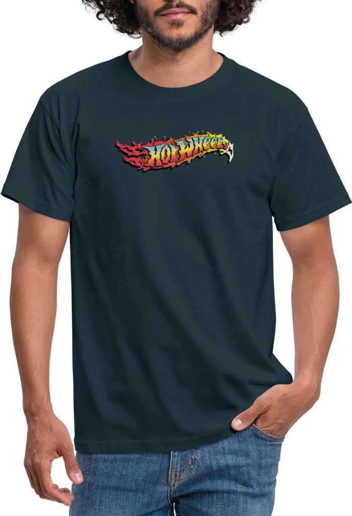 Spreadshirt Hot Wheels Logo-Design Mit Flammen Männer T-Shirt, 3XL, Navy