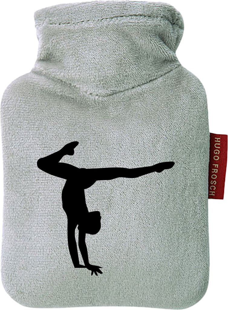 Huuraa Mini-Wärmflasche Turnen Gymnastik 0,2 Liter Grey Mini Veloursbezug Taschenwärmer Geschenkidee
