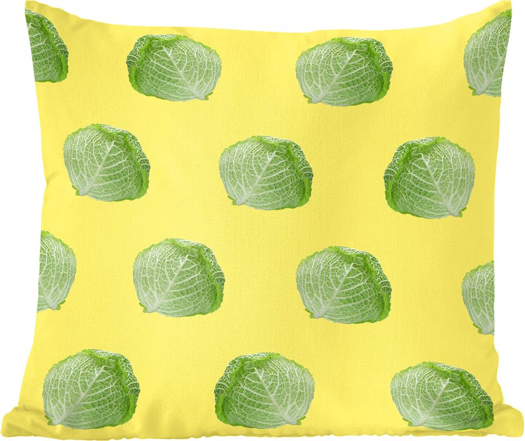 MuchoWow Zierkissen Sofakissen Wohnzimmer Dekokissen 50x50 cm Kopfsalat - Gemüse - Muster - Gelb - Komfort - Sofakissen